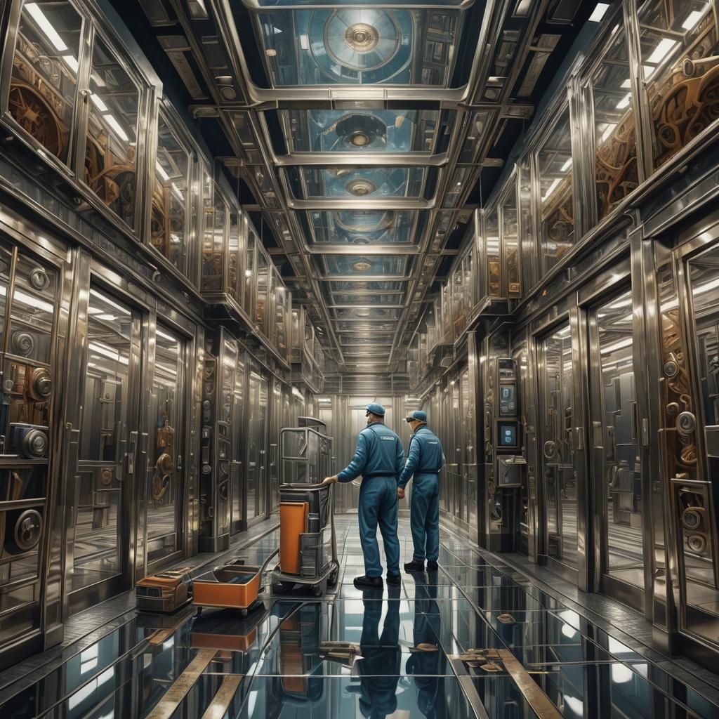 Janitor Amidst Endless Mirrored Reflections in a Fantasy Wor...