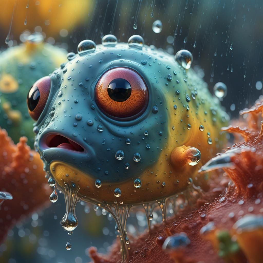 Hyperrealistic 3D Amoebas Feeding in Raindrop Habitat