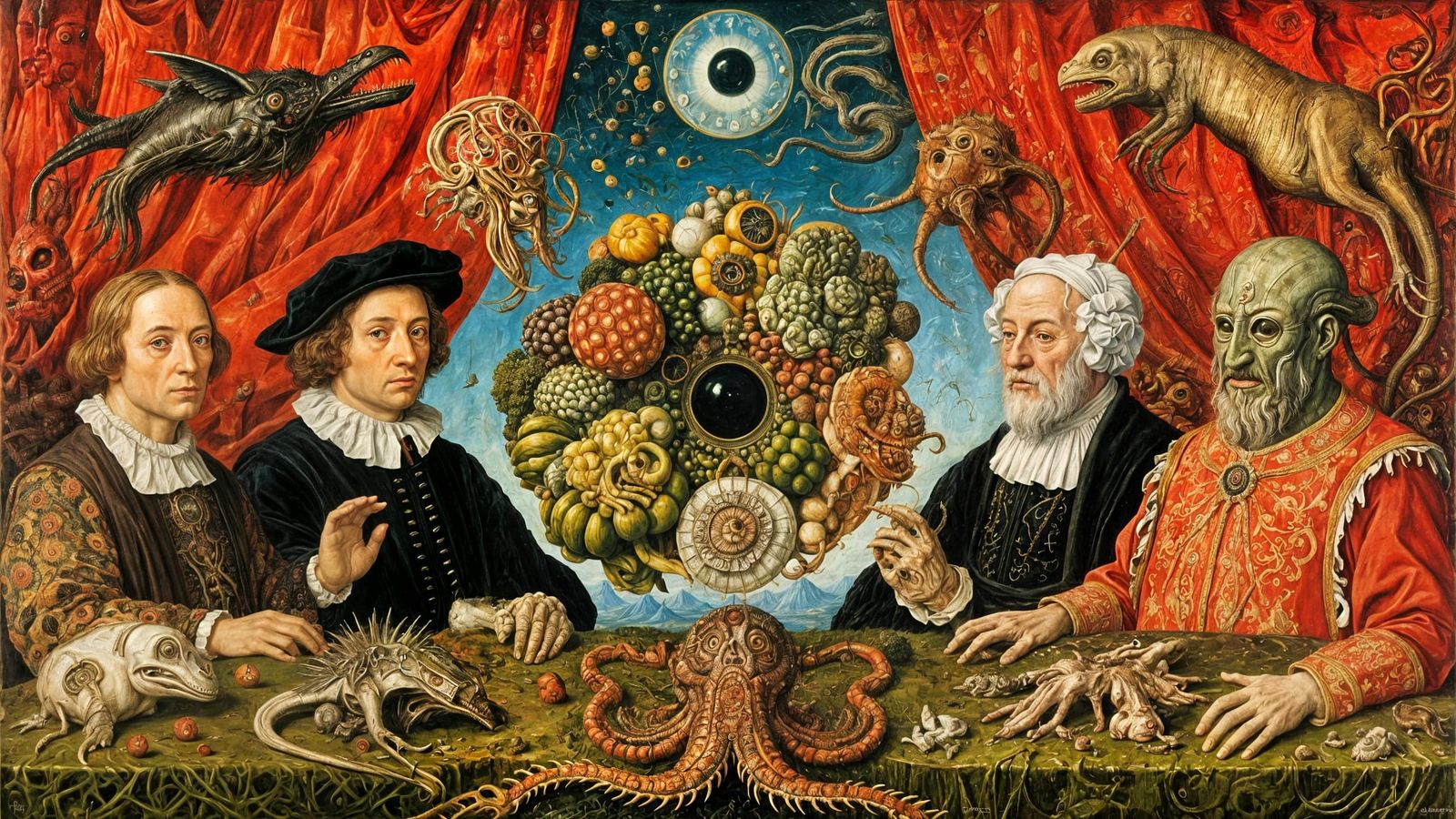 Surreal Visionary Fantasy Painting of Cryptid Taxidermists