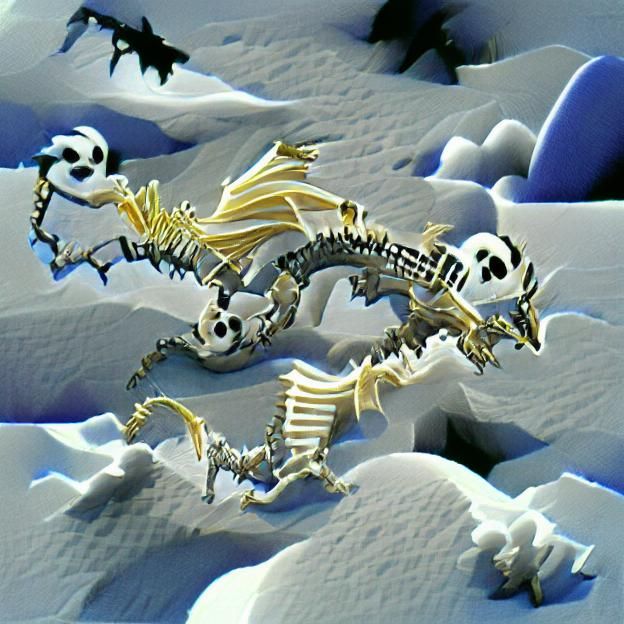 Skeletal Dragon Perched on Gothic Castle