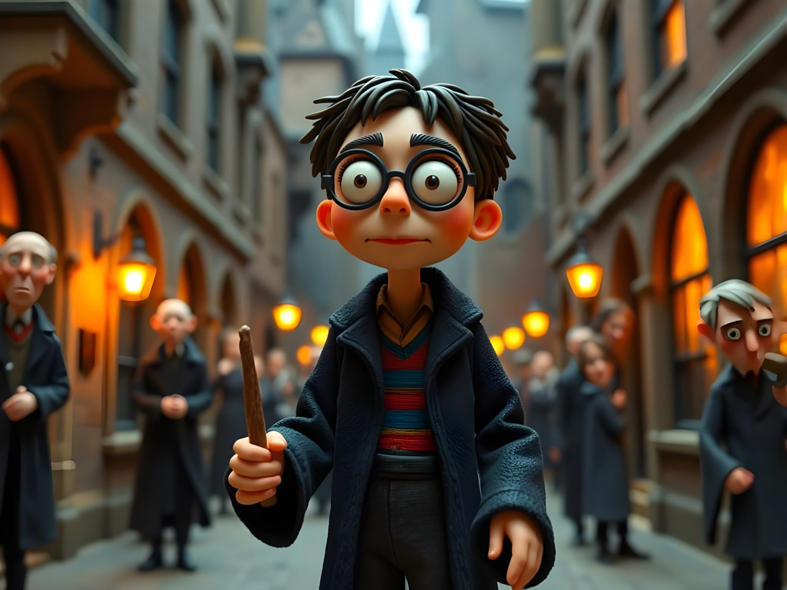 Harry Potter in Claymation Hogwarts Courtyard