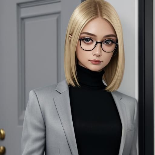 Hyperrealistic Close-Up of Woman in Black Suit