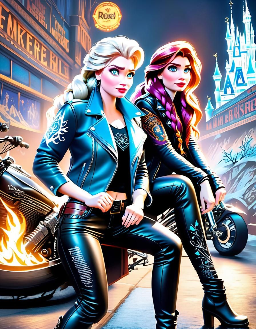Elsa and Anna as Hard Rock Biker Girls