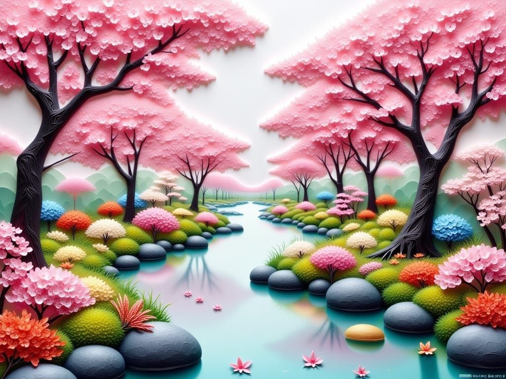Hyper Realistic Quilling Cherry Blossom Garden