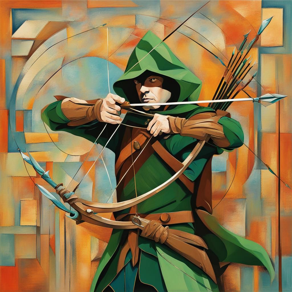 Robin Hood with Bow in Abstract Art Style