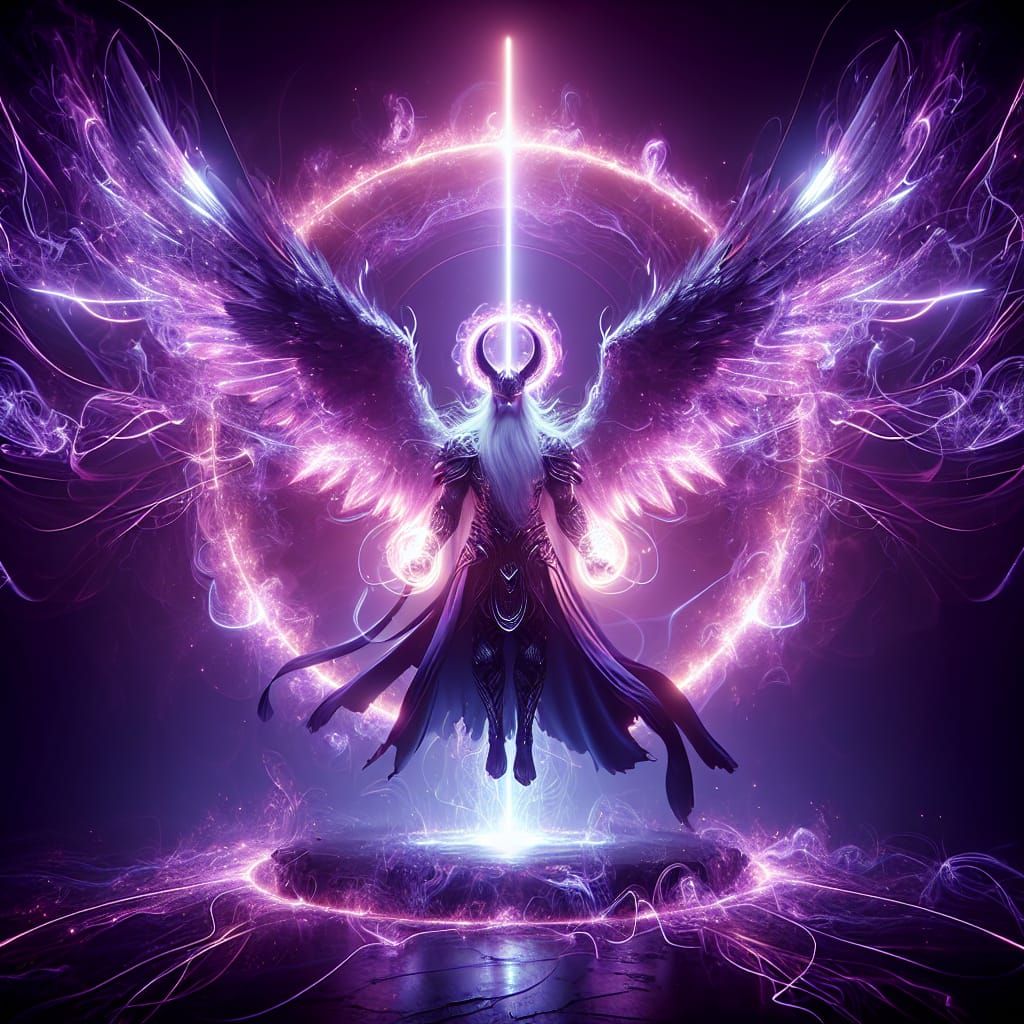 Neon Light God with Valkyrie Wings