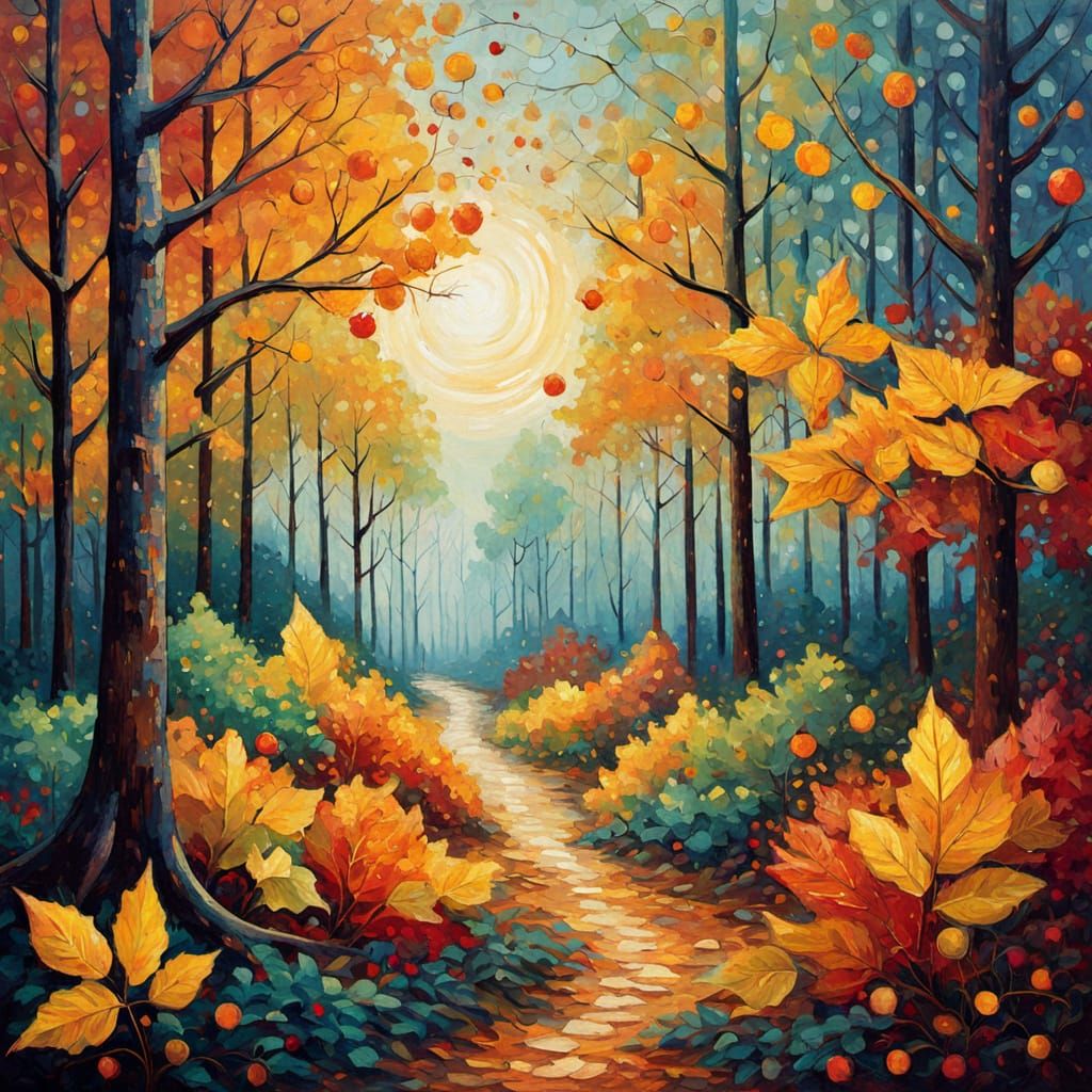 Autumn Forest in Neo-Impressionist Style