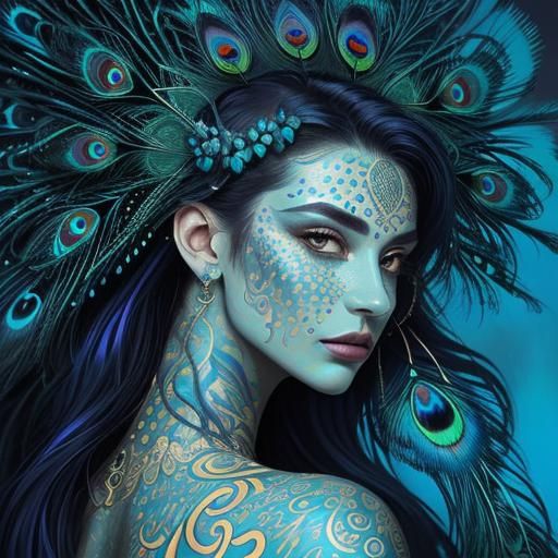 Dragon Woman with Peacock Hair, Abstract Expressionism