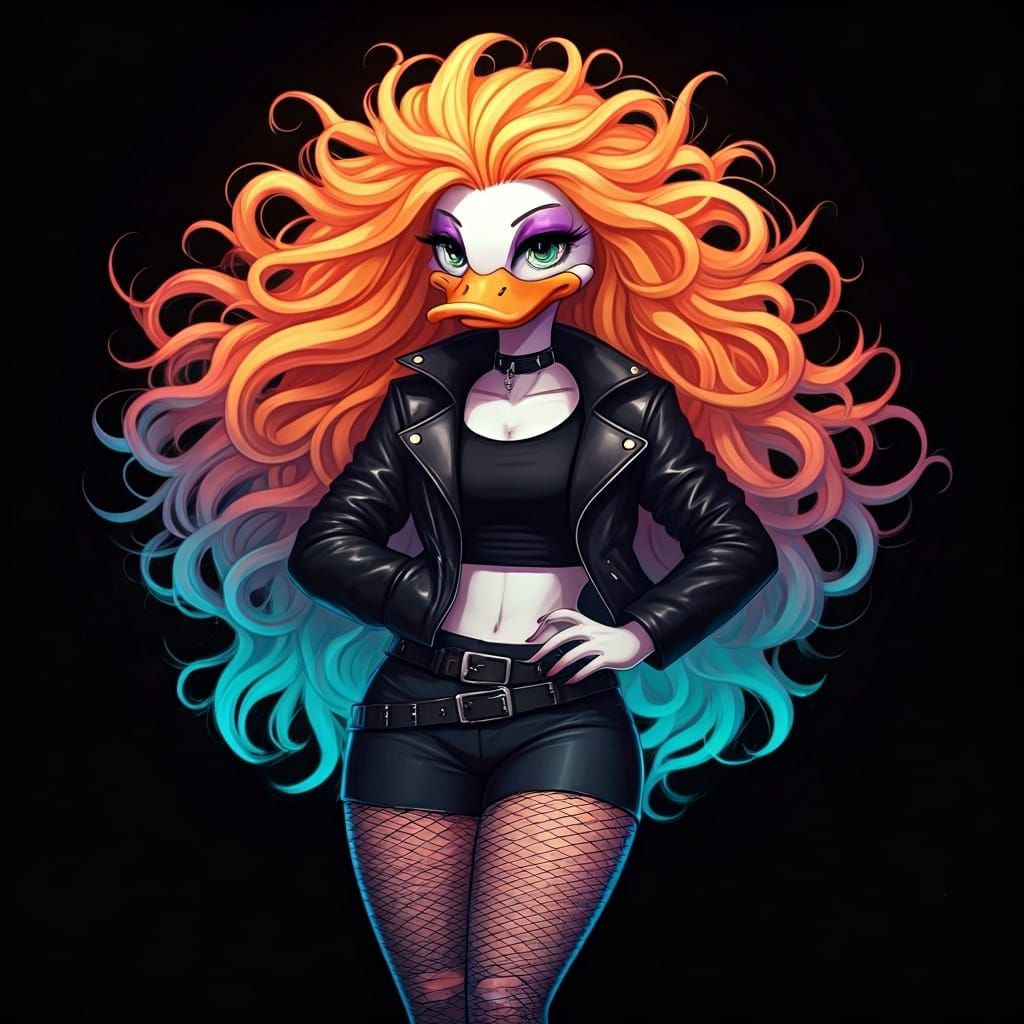 Dynamic Manga Duck in Hair Metal Dance