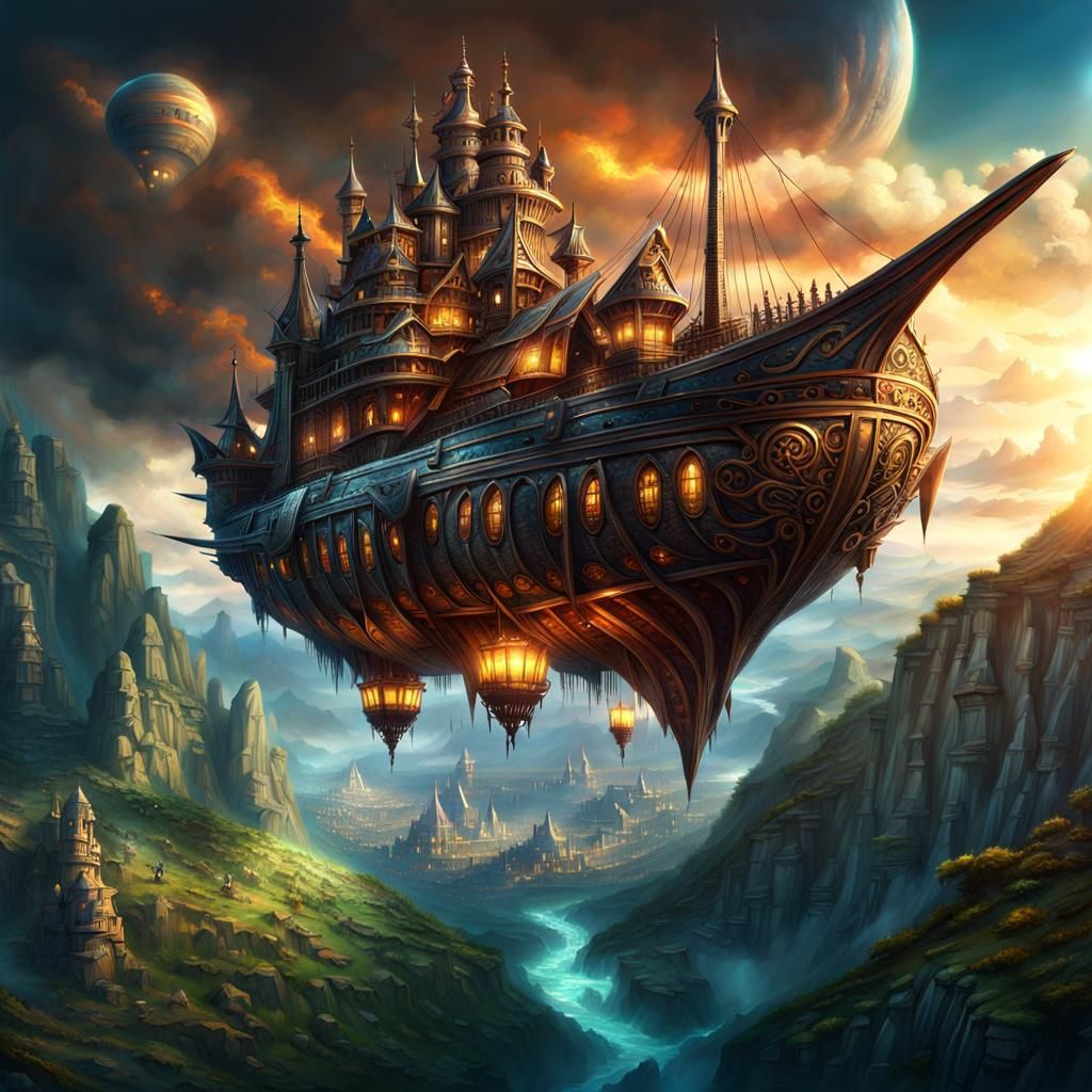 Magic Crystal Powered Flying City Concept Art