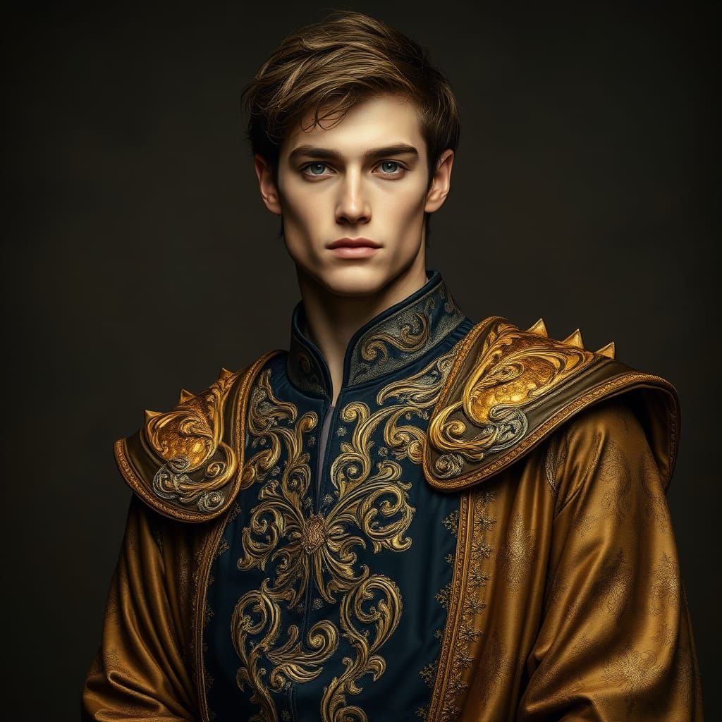 Regal Fantasy Prince in Dark Oil Painting Style