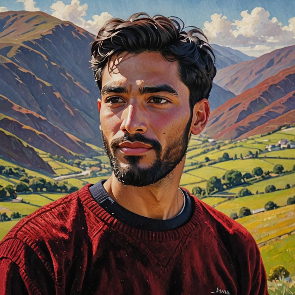 Portrait of Man in Red Velvet Jumper, Impressionist Style