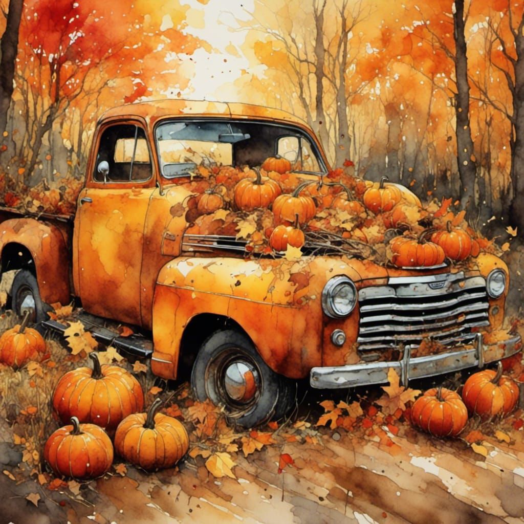 Pumpkins in Autumn Forest with Neurographic Ink