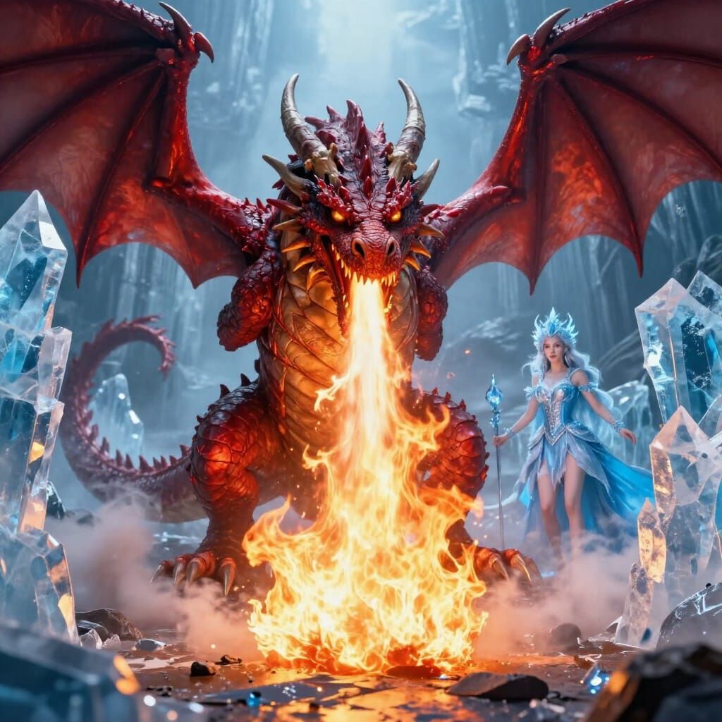 Dragon Fire vs Ice Sorceress Detailed Art