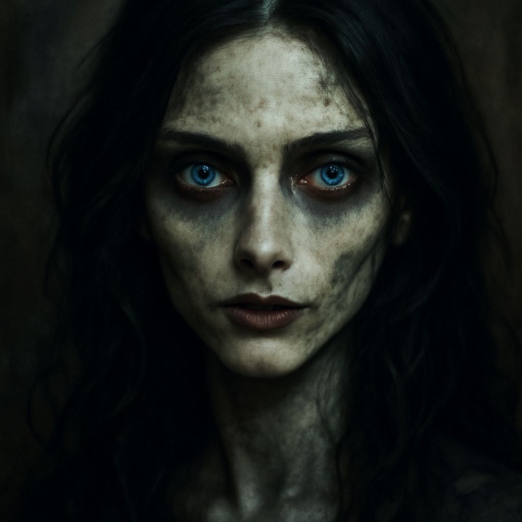 Beautiful Blue-Eyed Woman in Macabro Style