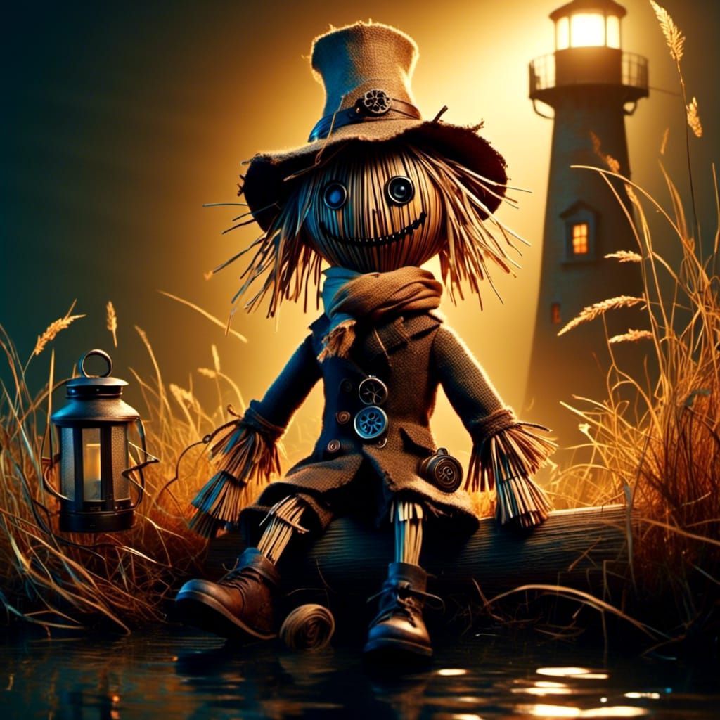 Steampunk Scarecrow: Solitary Lighthouse Keeper