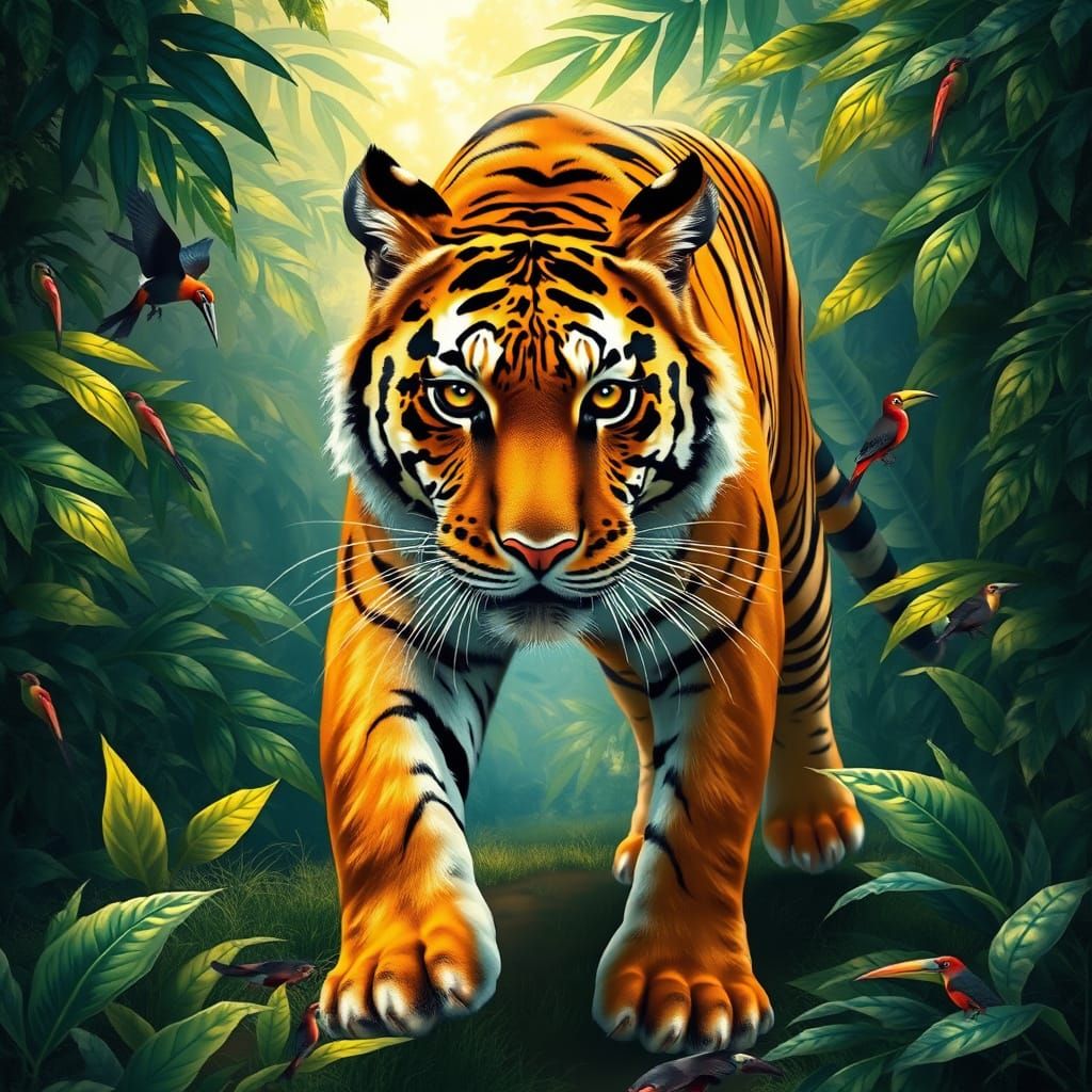 Majestic Tiger Roams Classic Jungle Landscape