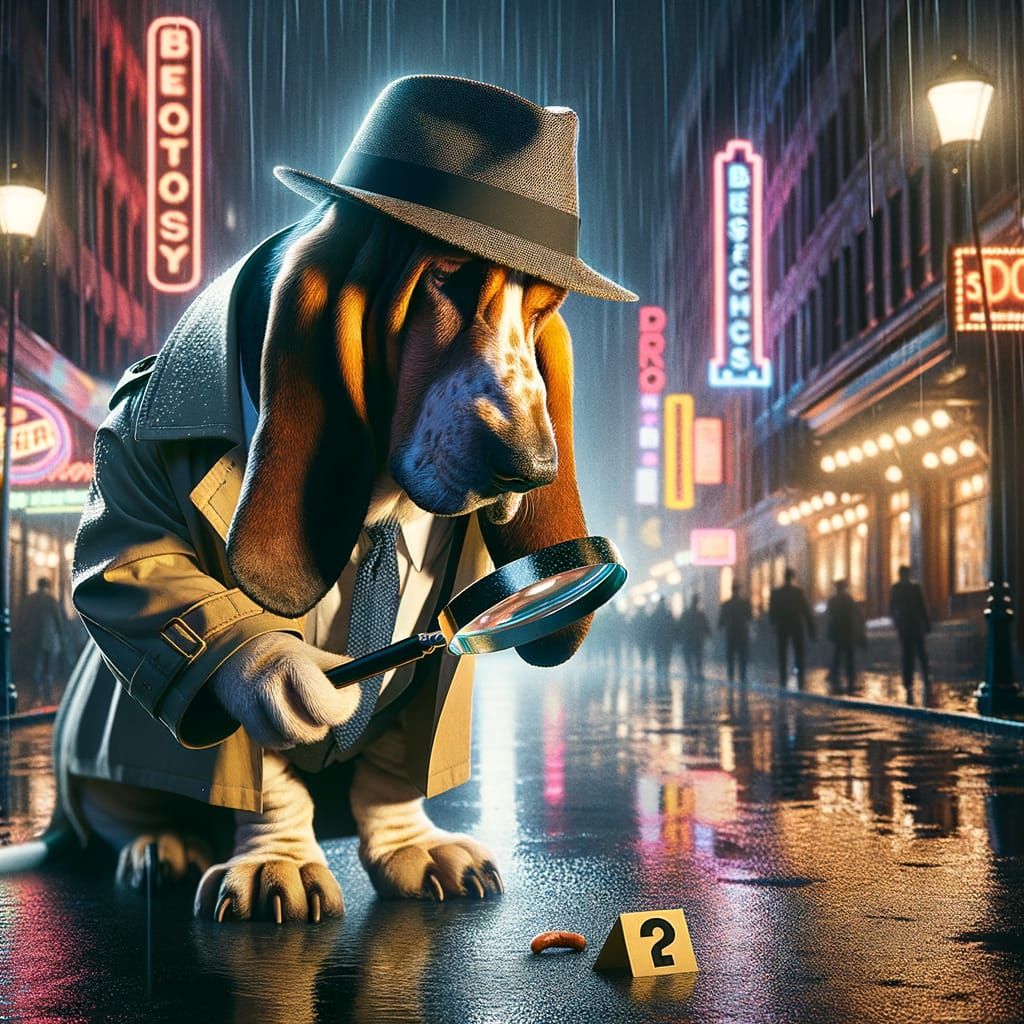 Detective Basset Hound Investigates City Street