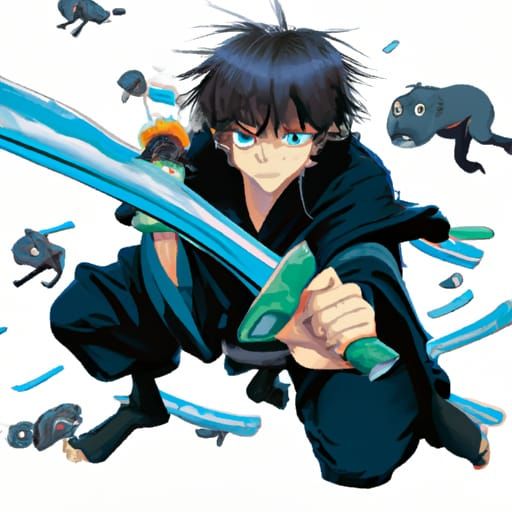 Ninja vs Monkey Demons in Anime Style