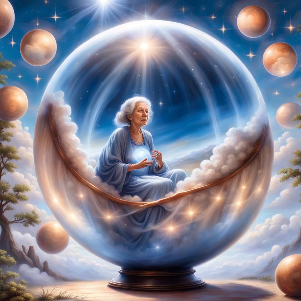 Ethereal Orb: Ghost Grandmother in a Twilight Sky