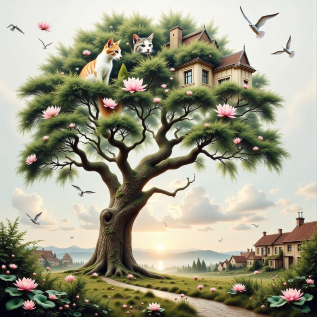 Surreal Double Exposure Art: Mouse, Cat, and Landscape