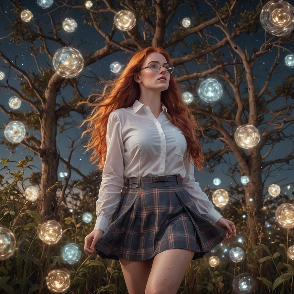 Woman in Windy Field: Holographic Astral Illustration