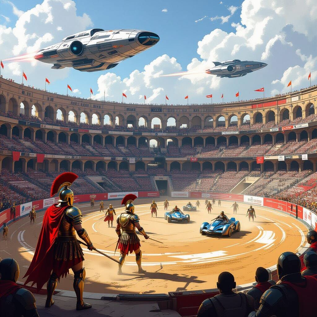 Roman Stadium with Chariots, Spaceships & Robots