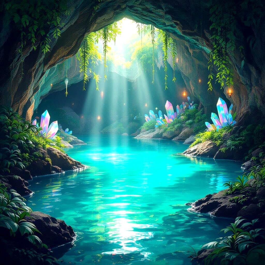 Dreamy Turquoise Lagoon in Underground Cave