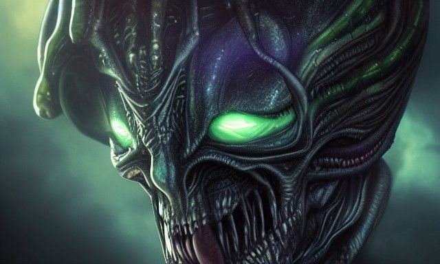 Sinister Undead Alien Demon Portrait with Glowing Eyes