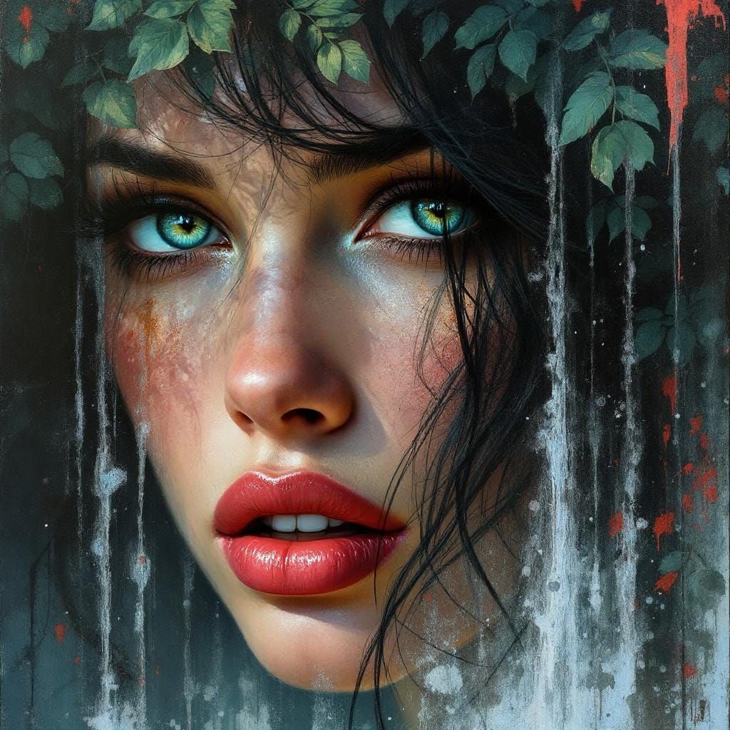 Mysterious Beauty Portrait with Waterfall, Speedpaint Style