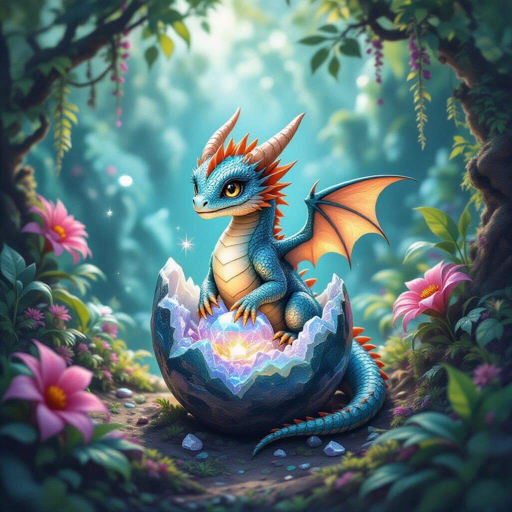 Crystal Dragon Hatching from Geode Egg