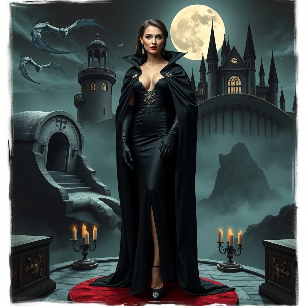 Ethereal Vampire Countess in Gothic Romance Style