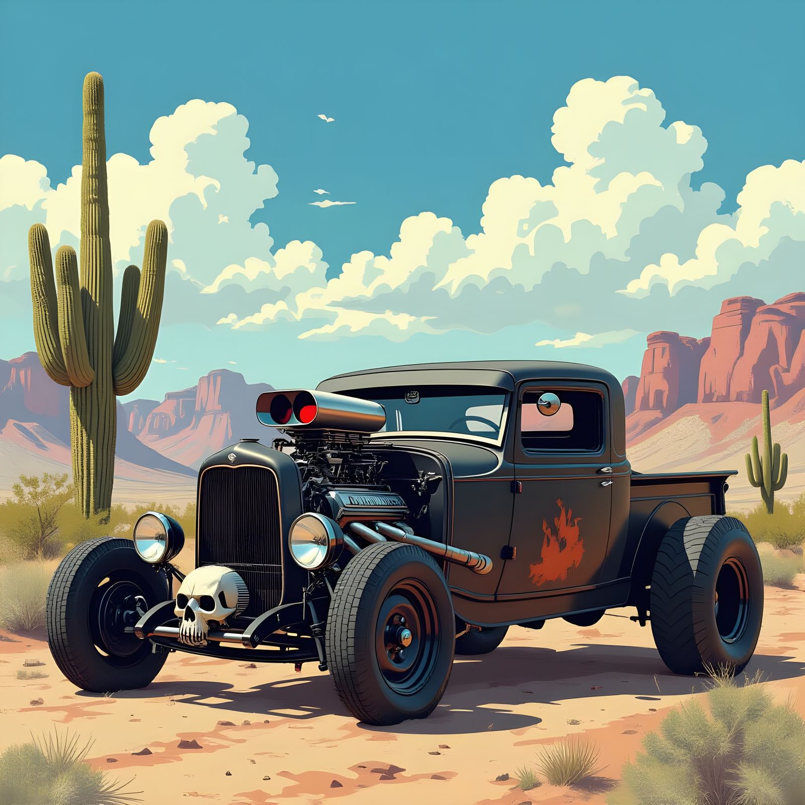 Rat Rod Ford in Desert Landscape