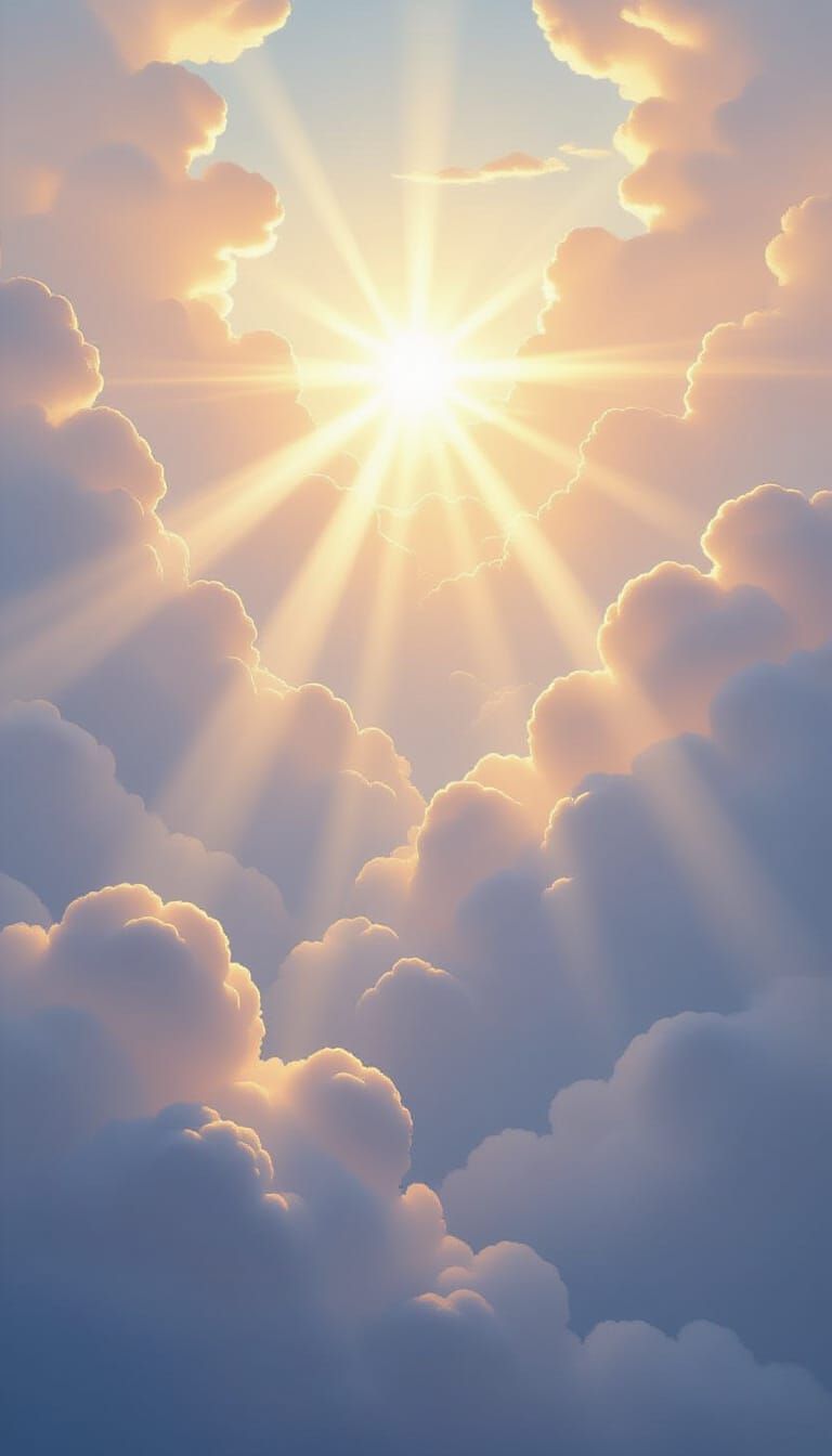 Divine Sunshine Beams Through Clouds in Ethereal Light