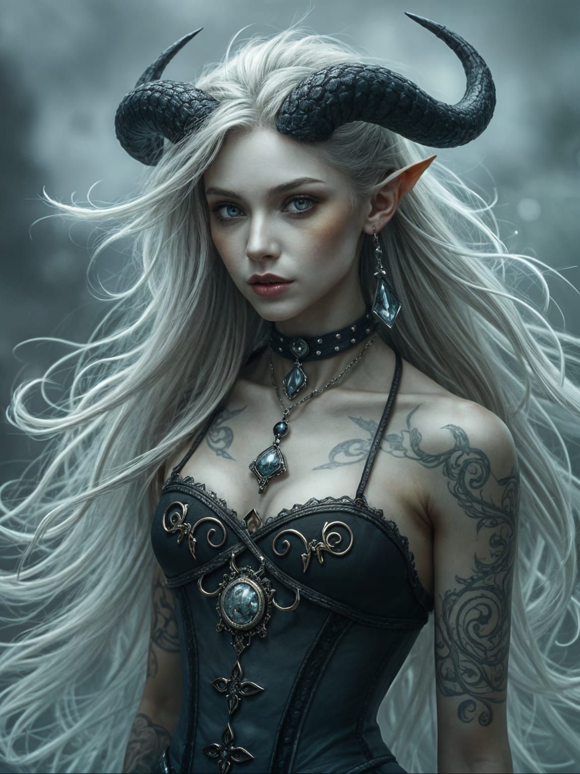 Ethereal Demon with Glowing Tattoos: Dark Fantasy Art