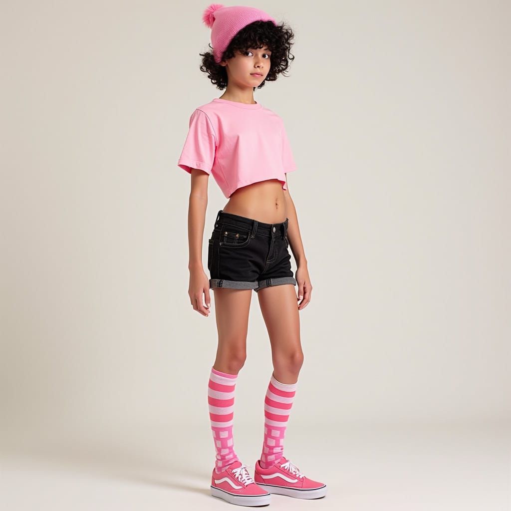 Androgynous Boy in Pastel Pink Fashion, Inspired by Street A...