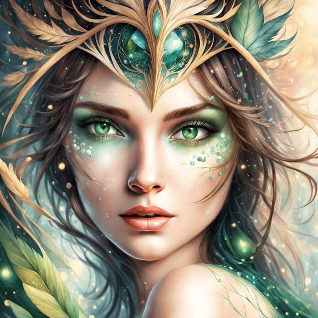 Enchanting Watercolor Portrait with Emerald Eyes