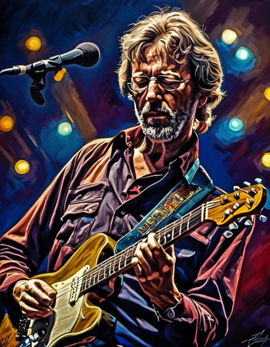 Hyperrealistic Eric Clapton Playing Blues Guitar