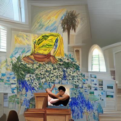 Worship Scene in Chapel: Impressionistic Hyperrealism