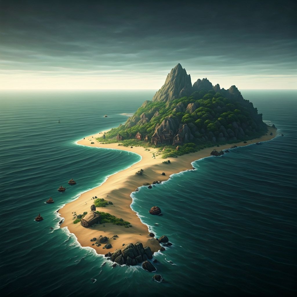 Pirate Hook Island From Above in Overcast Skies