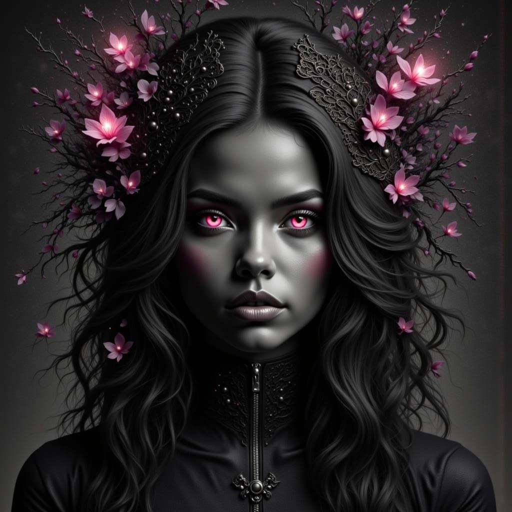 Beautiful Female Dark Angel in Golden Twilight