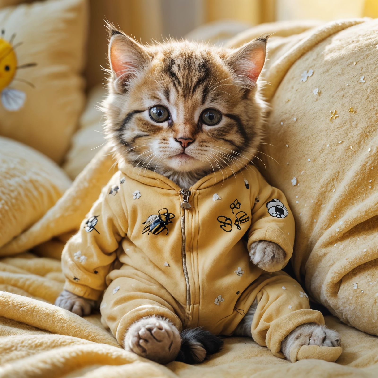 Sleepy Kitten in Bee Costume