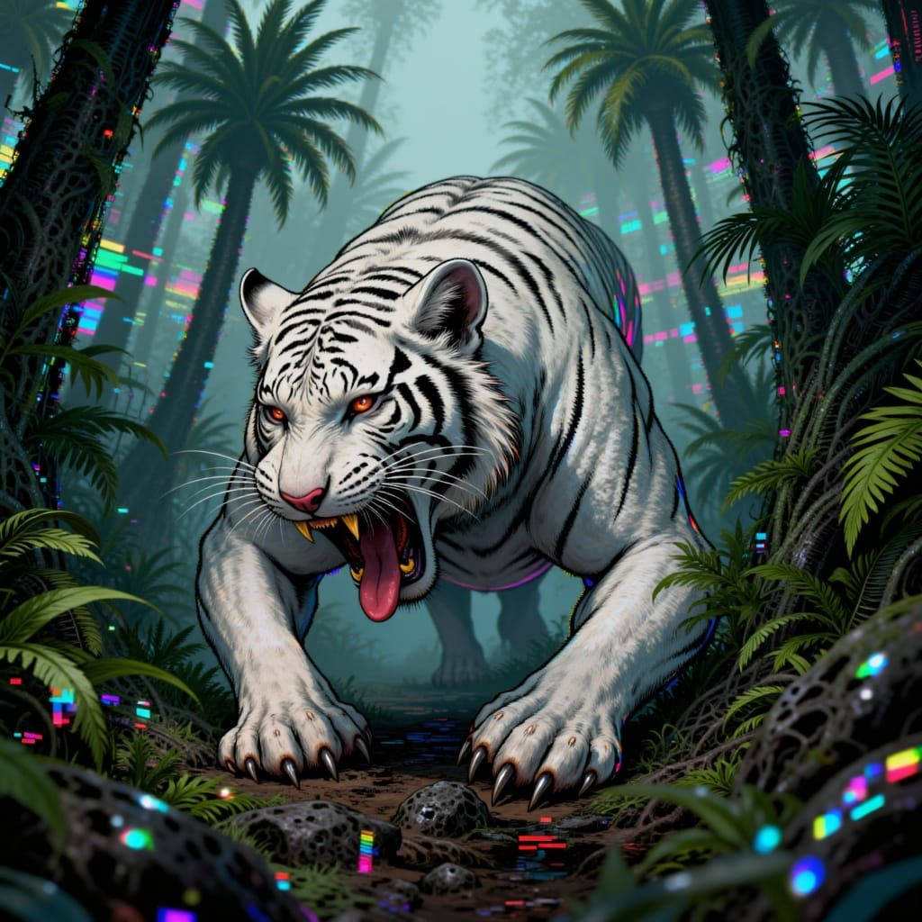 White Tiger Creeping Through Jungle in Xcore Style