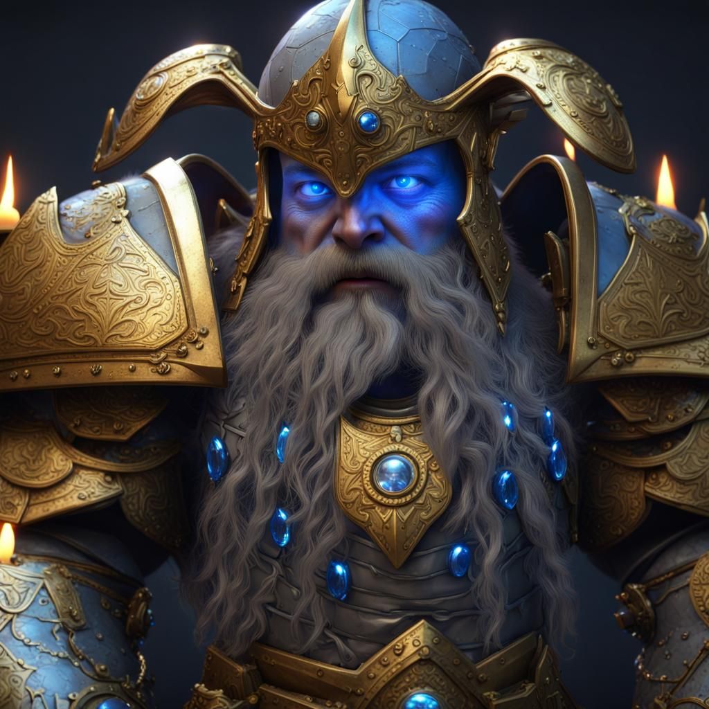 Blue Alien Dwarf Paladin in Gold Armor