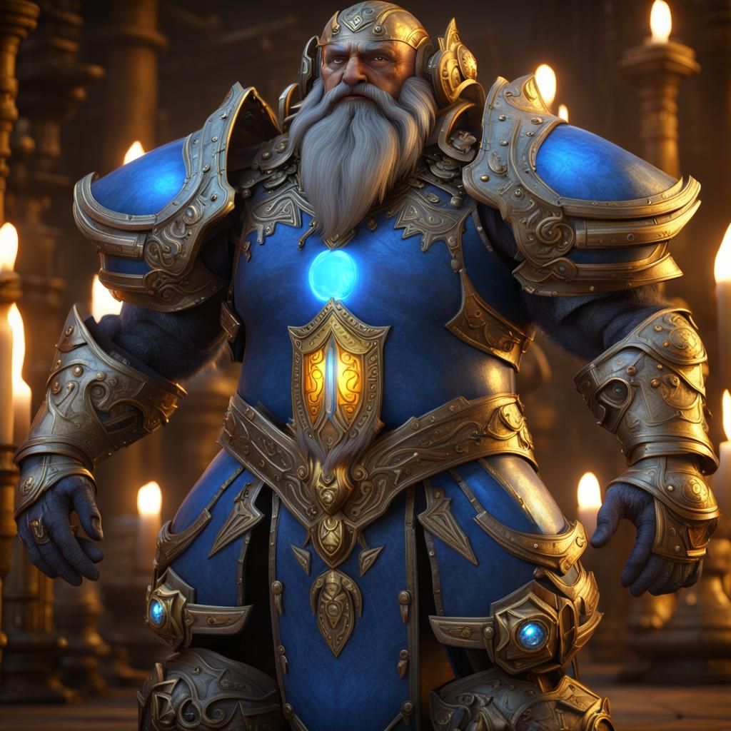 Fantasy Alien Dwarf Paladin in Gold Armor