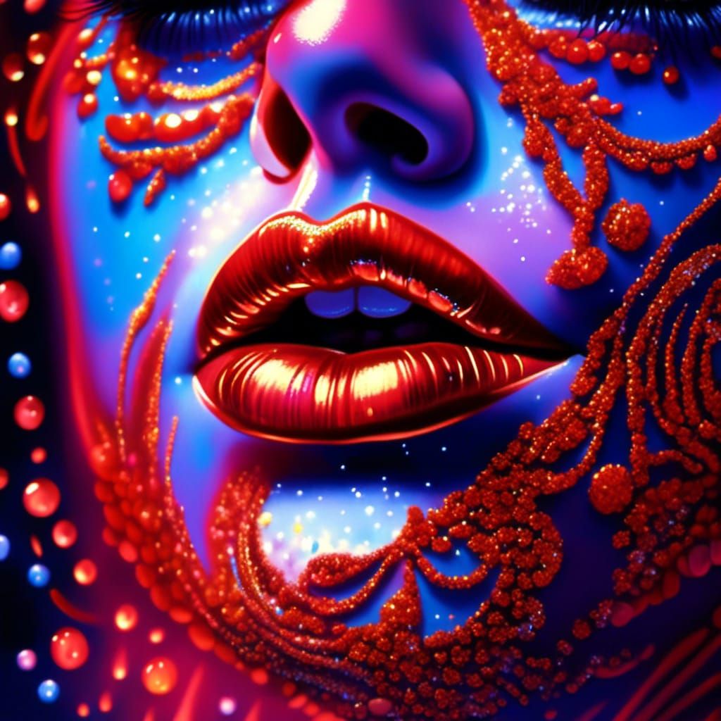 Sensual Lips in Black Light Art Style