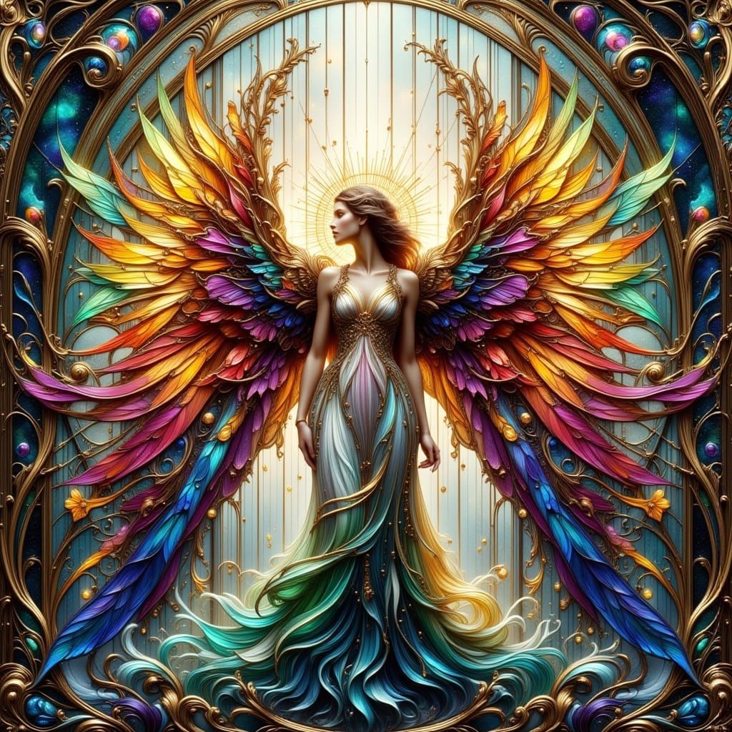 Stained Glass Angel in Art Nouveau Punk Style