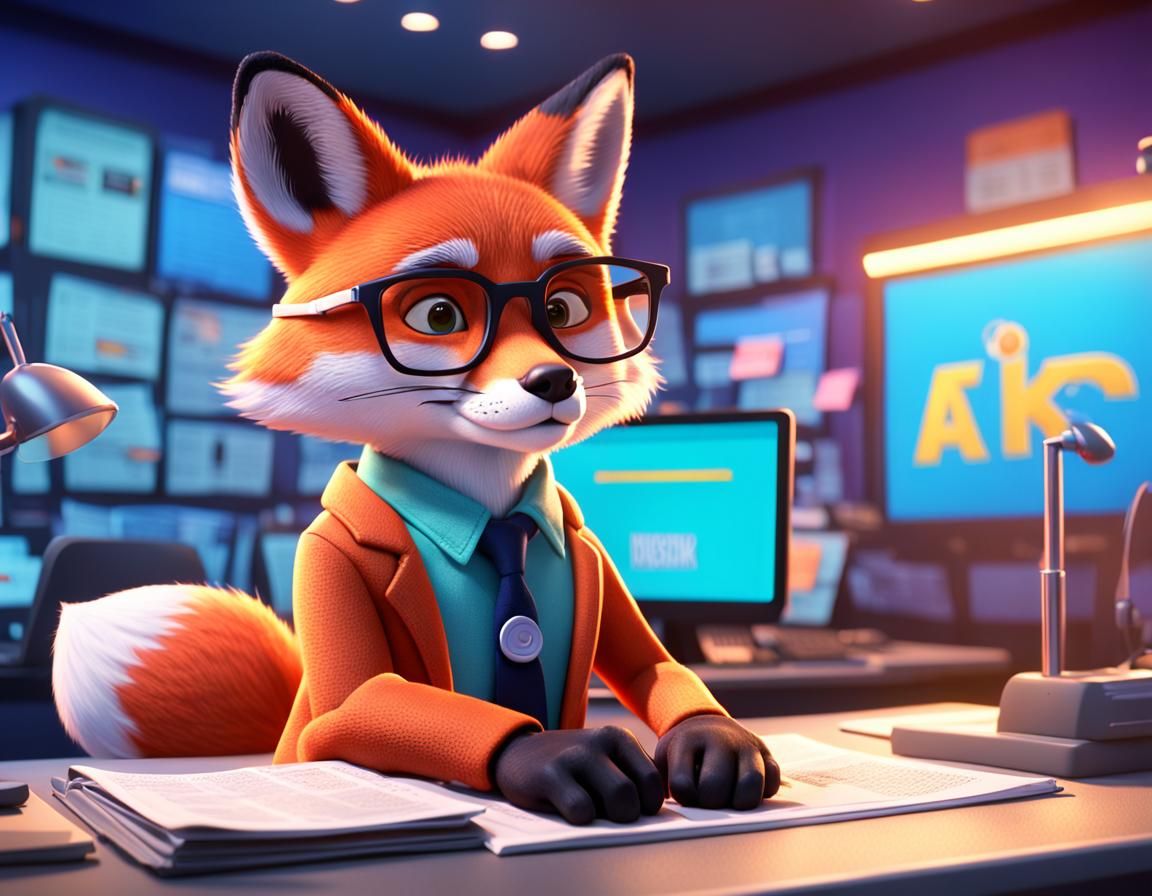 Cute Cartoon Fox News Anchor in 3D Digital Art