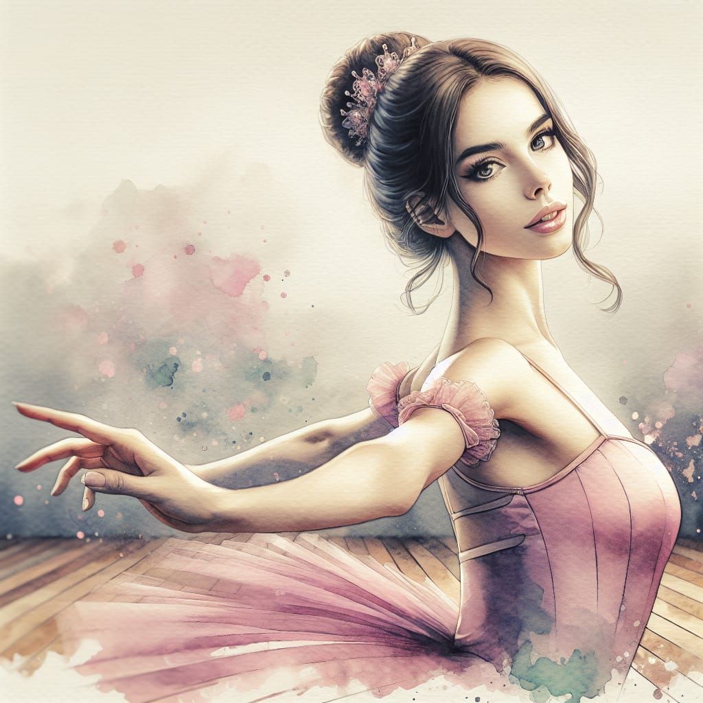 Ballerina in Pink Dress: A Watercolor Illustration