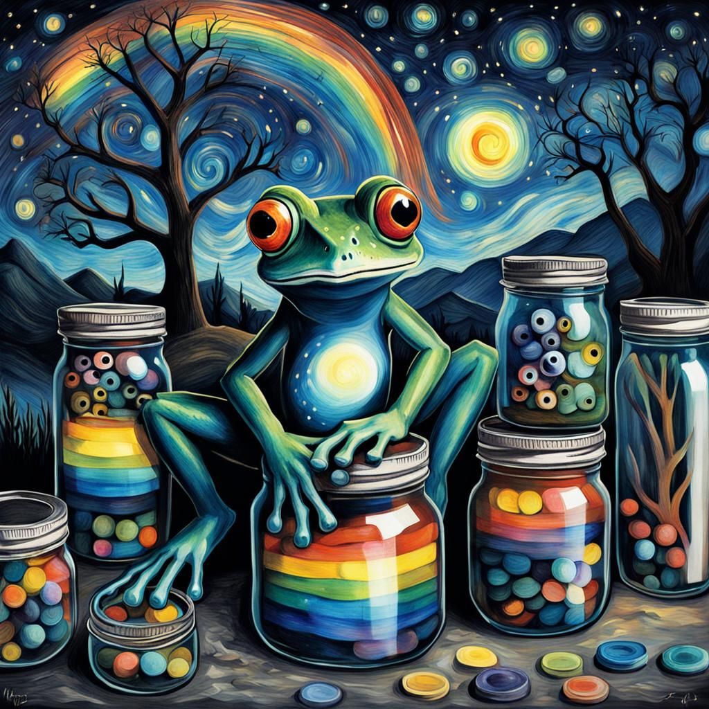 Gothic Tree Frog with Googly Eyes in Van Gogh Style